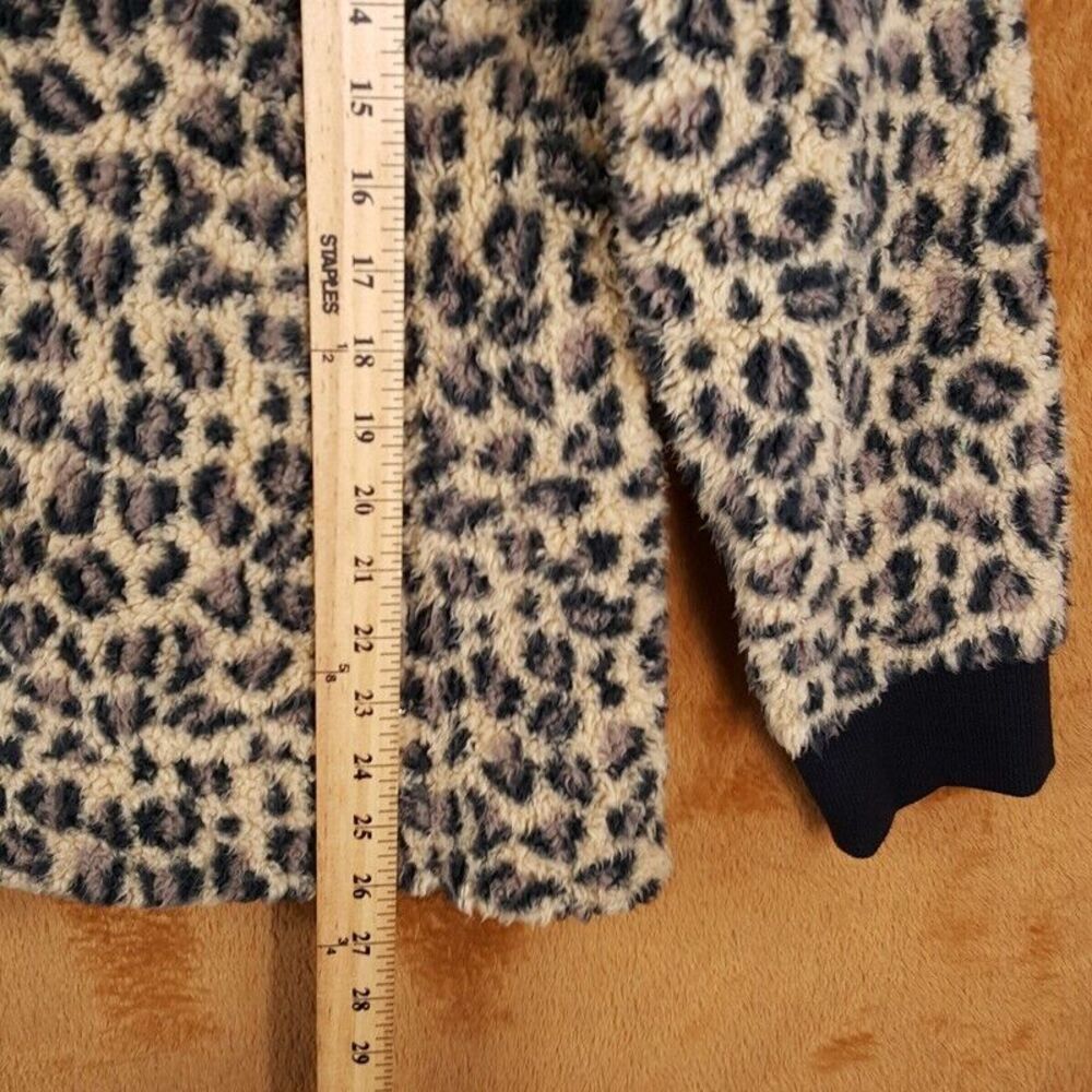 CALVIN KLEIN Womens Jacket Large Tan Leopard Zip Up Sherpa Plush Teddy Pockets - Picture 7 of 8